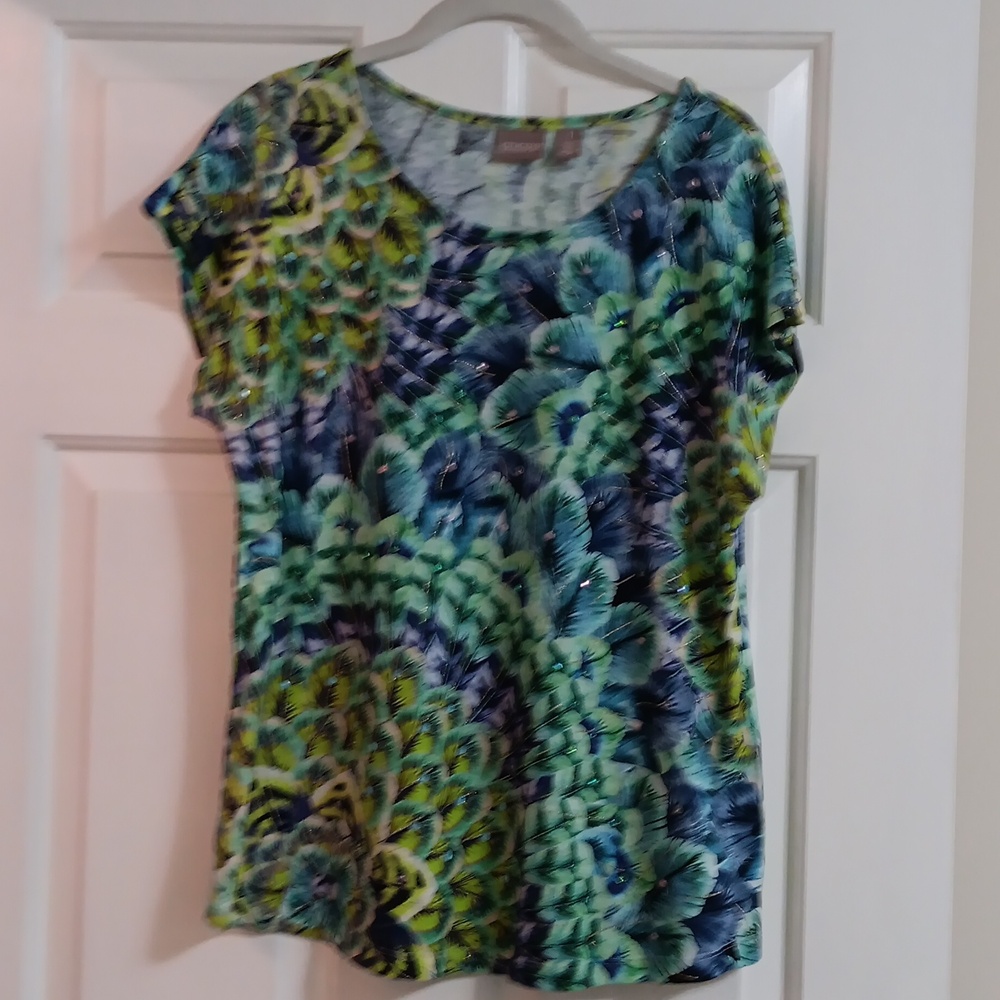 Vibrant Green And Purple Chico's Top